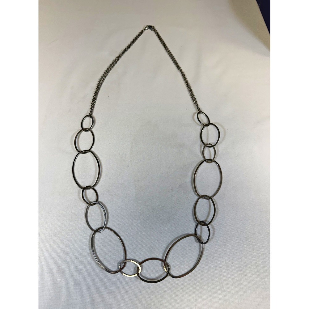 Silver Tone Oval Link Statement Cable Chain Necklace 18 in No Stone
